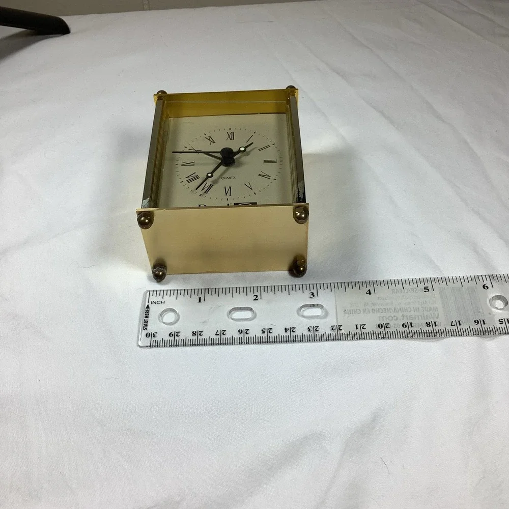 Doral Quartz‎ Brass Carriage Desk Clock Roman Numerals Handle